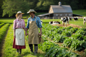 Landwirt und Landwirtin Hand in Hand im Gemüsefeld, Konzept für Umsatzsteuerrecht für Land- und Forstwirte
