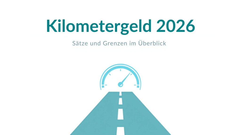 Straße und Tachometer als Symbol für das amtliche Kilometergeld 2026