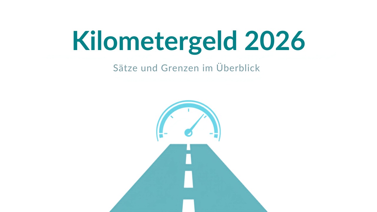 Straße und Tachometer als Symbol für das amtliche Kilometergeld 2026