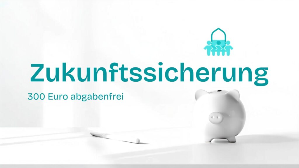Helle Bürosituation mit Sparschwein als Symbol für die abgabenfreie Zukunftssicherung bis 300 Euro